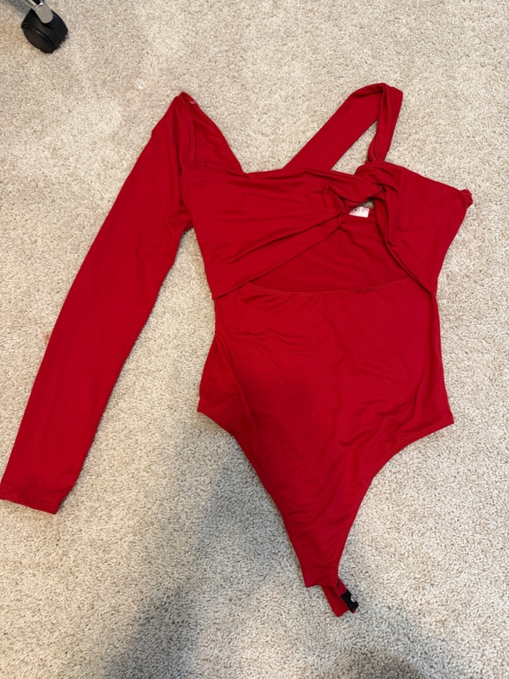 Red One-Shoulder Long Sleeve Bodysuit